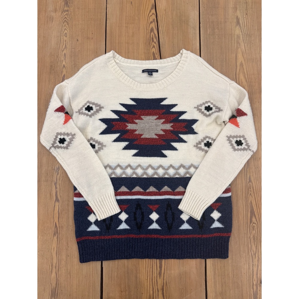 American Eagle Southwestern Aztec Wool Blend Crewneck Sweater Womens Medium